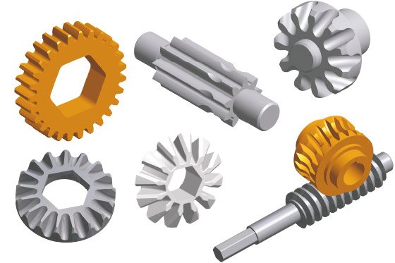 Spur gears, Bevel gears, Work gear pairs